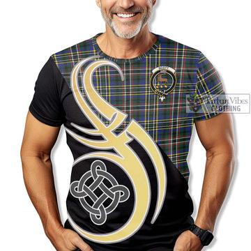 Scott Green Modern Tartan T-Shirt with Family Crest and Celtic Symbol Style
