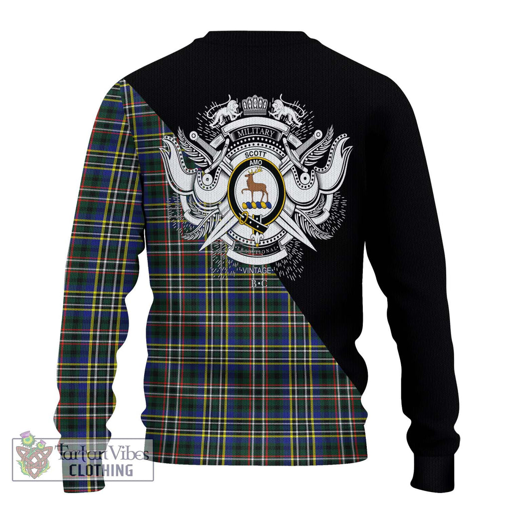 Scott Green Modern Tartan Knitted Sweater with Family Crest and Military Logo Style - Tartanvibesclothing Shop