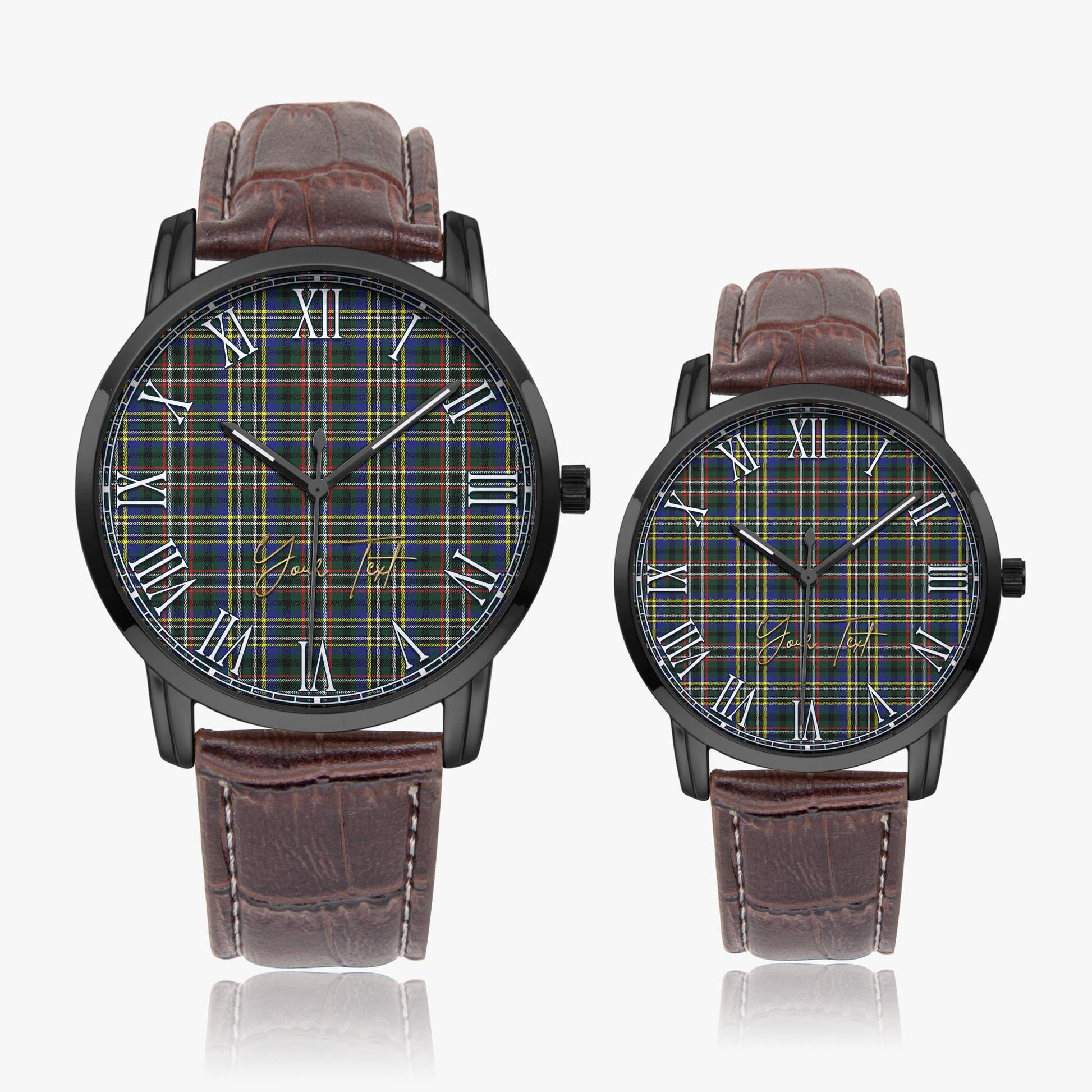 Scott Green Modern Tartan Personalized Your Text Leather Trap Quartz Watch Wide Type Black Case With Brown Leather Strap - Tartanvibesclothing