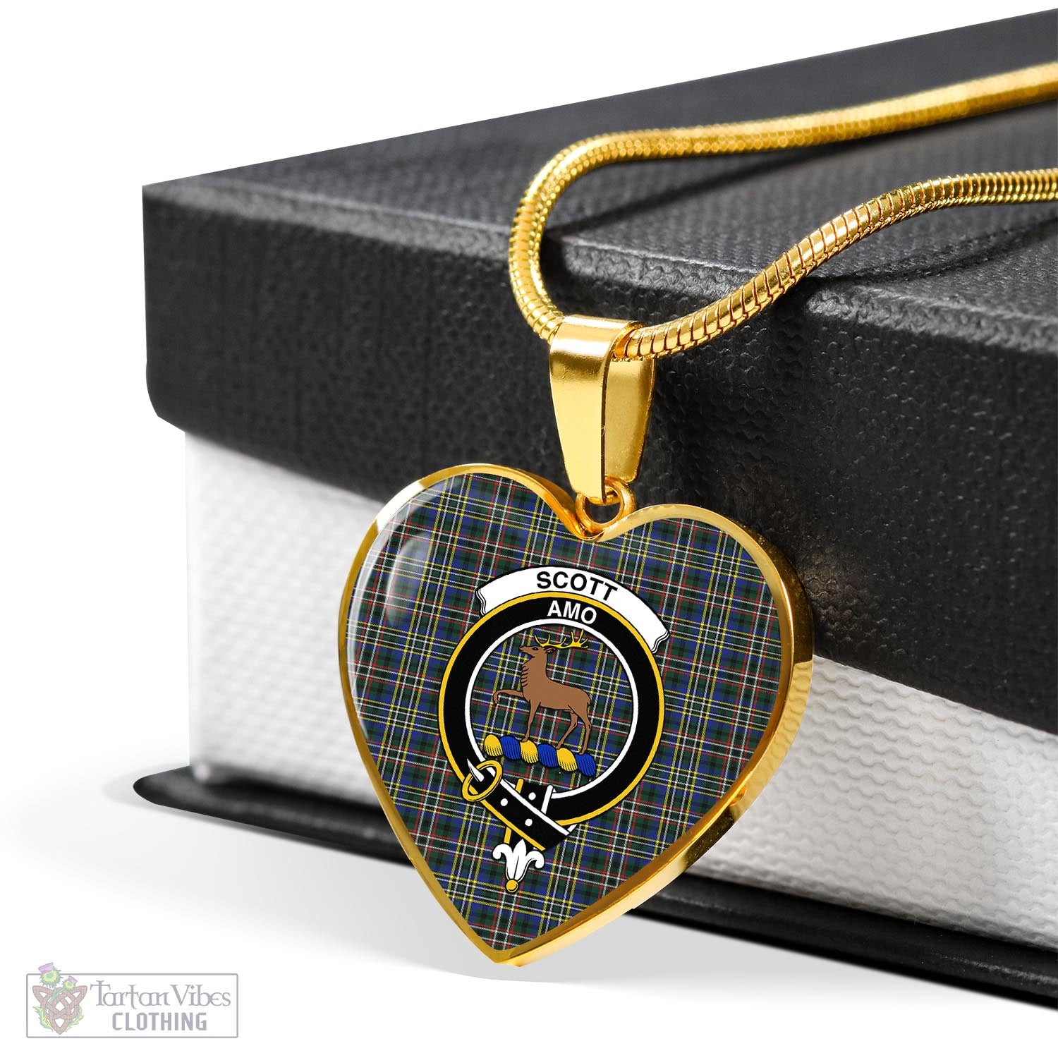 Tartan Vibes Clothing Scott Green Modern Tartan Heart Necklace with Family Crest
