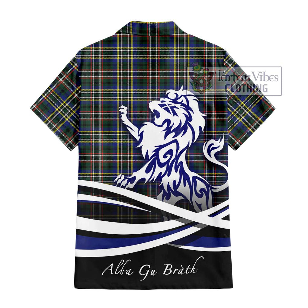 Scott Green Modern Tartan Short Sleeve Button Shirt with Alba Gu Brath Regal Lion Emblem - Tartanvibesclothing Shop