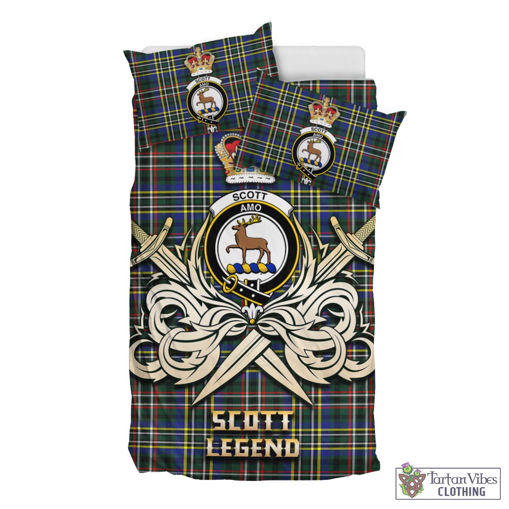 Tartan Vibes Clothing Scott Green Modern Tartan Bedding Set with Clan Crest and the Golden Sword of Courageous Legacy