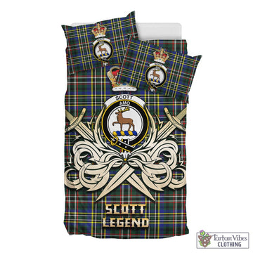 Scott Green Modern Tartan Bedding Set with Clan Crest and the Golden Sword of Courageous Legacy