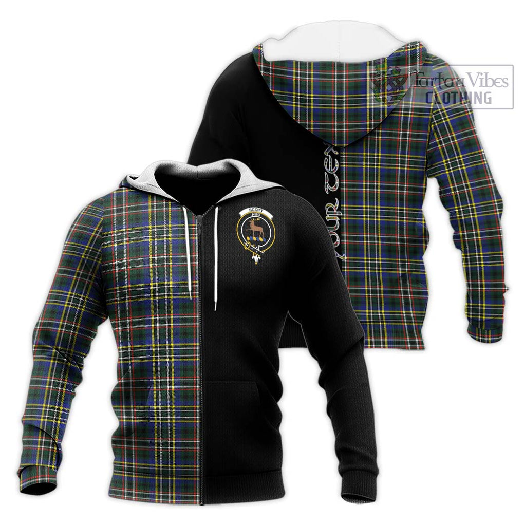 Scott Green Modern Tartan Knitted Hoodie with Family Crest and Half Of Me Style Unisex Knitted Zip Hoodie - Tartanvibesclothing Shop