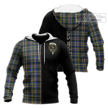 Scott Green Modern Tartan Knitted Hoodie with Family Crest and Half Of Me Style