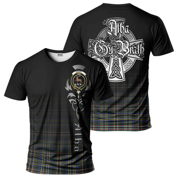 Scott Green Modern Tartan T-Shirt Featuring Alba Gu Brath Family Crest Celtic Inspired