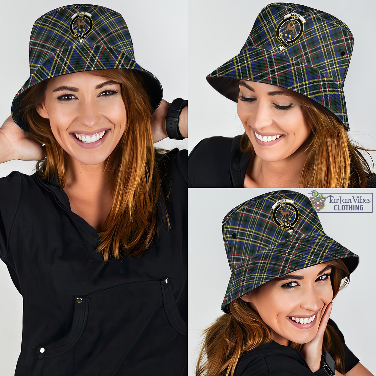 Tartan Vibes Clothing Scott Green Modern Tartan Bucket Hat with Family Crest