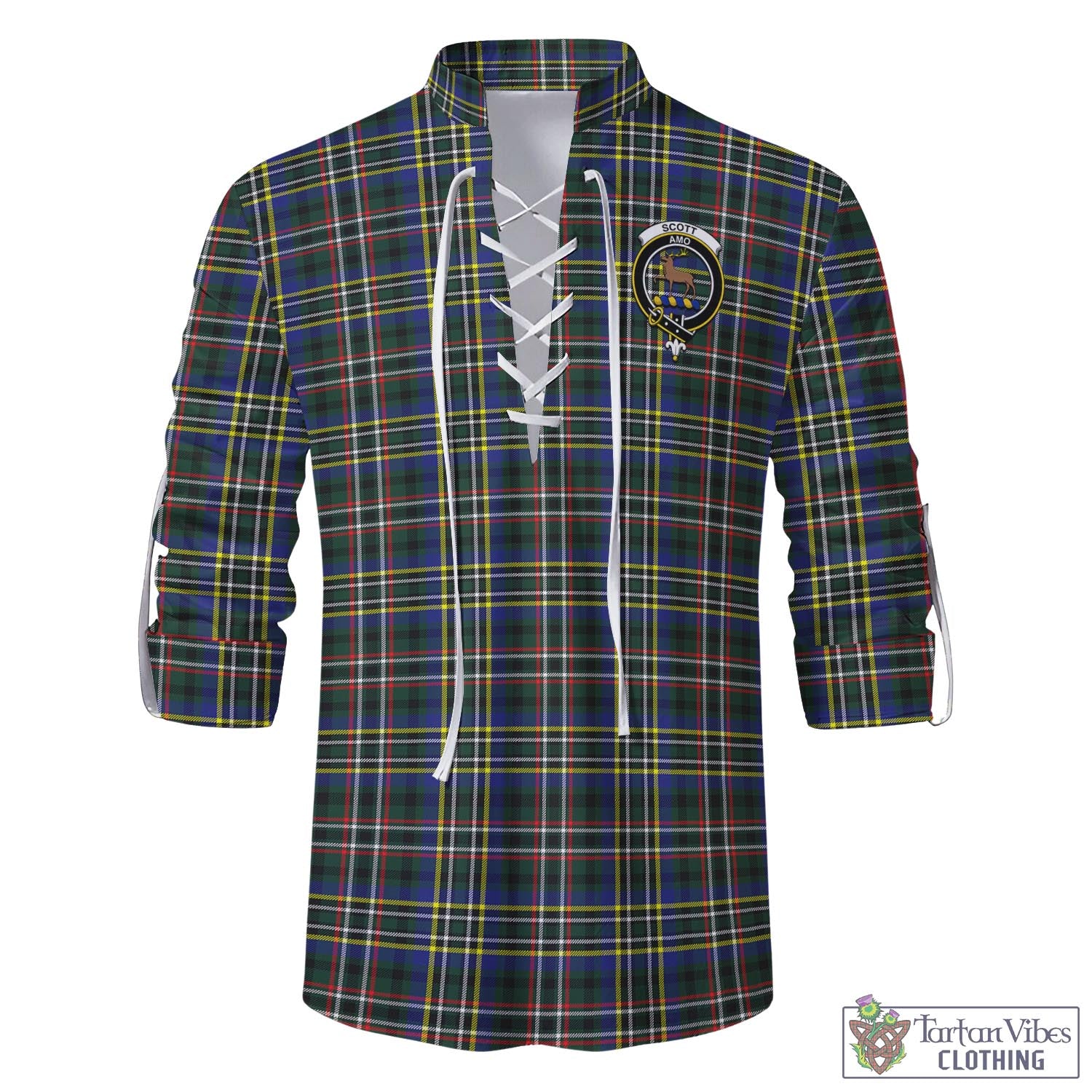 Tartan Vibes Clothing Scott Green Modern Tartan Men's Scottish Traditional Jacobite Ghillie Kilt Shirt with Family Crest