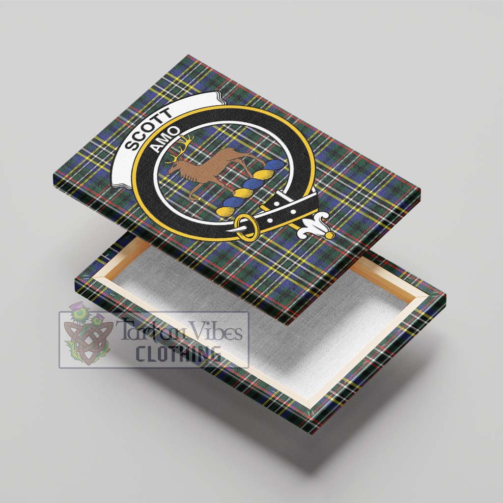 Tartan Vibes Clothing Scott Green Modern Tartan Canvas Print Wall Art with Family Crest