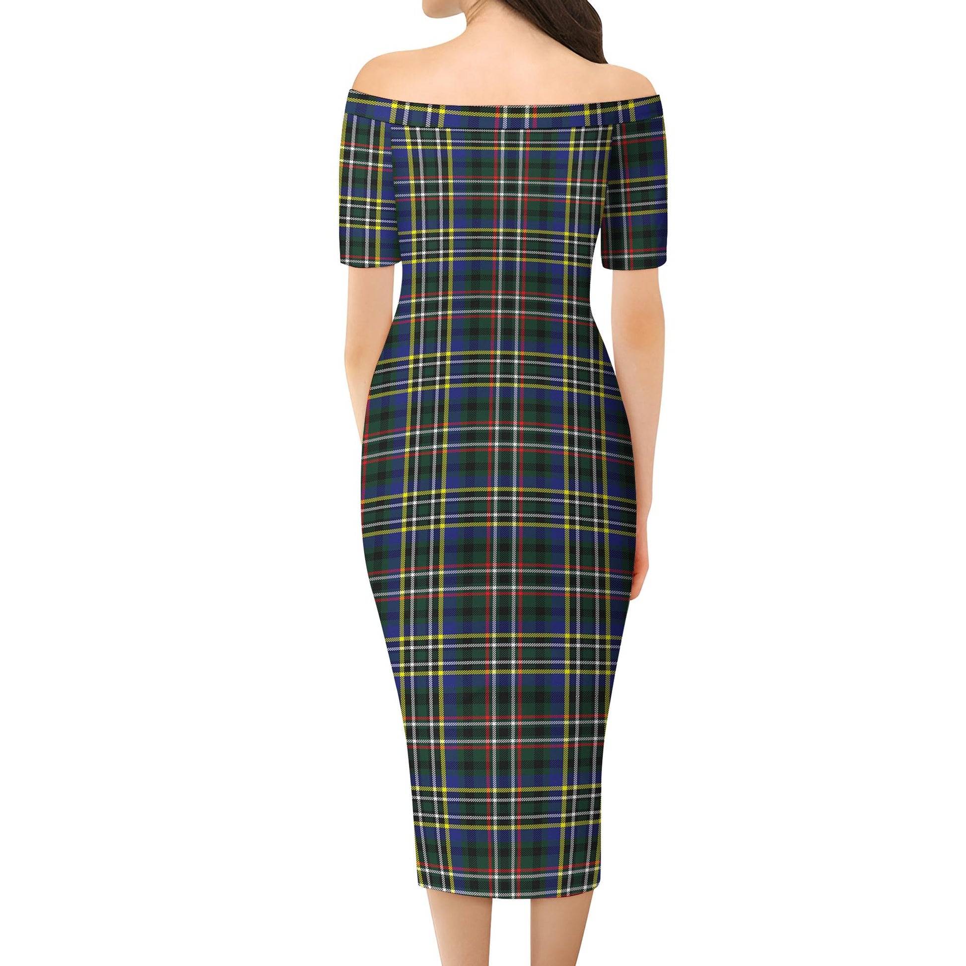 Scott Green Modern Tartan Off Shoulder Lady Dress - Tartanvibesclothing