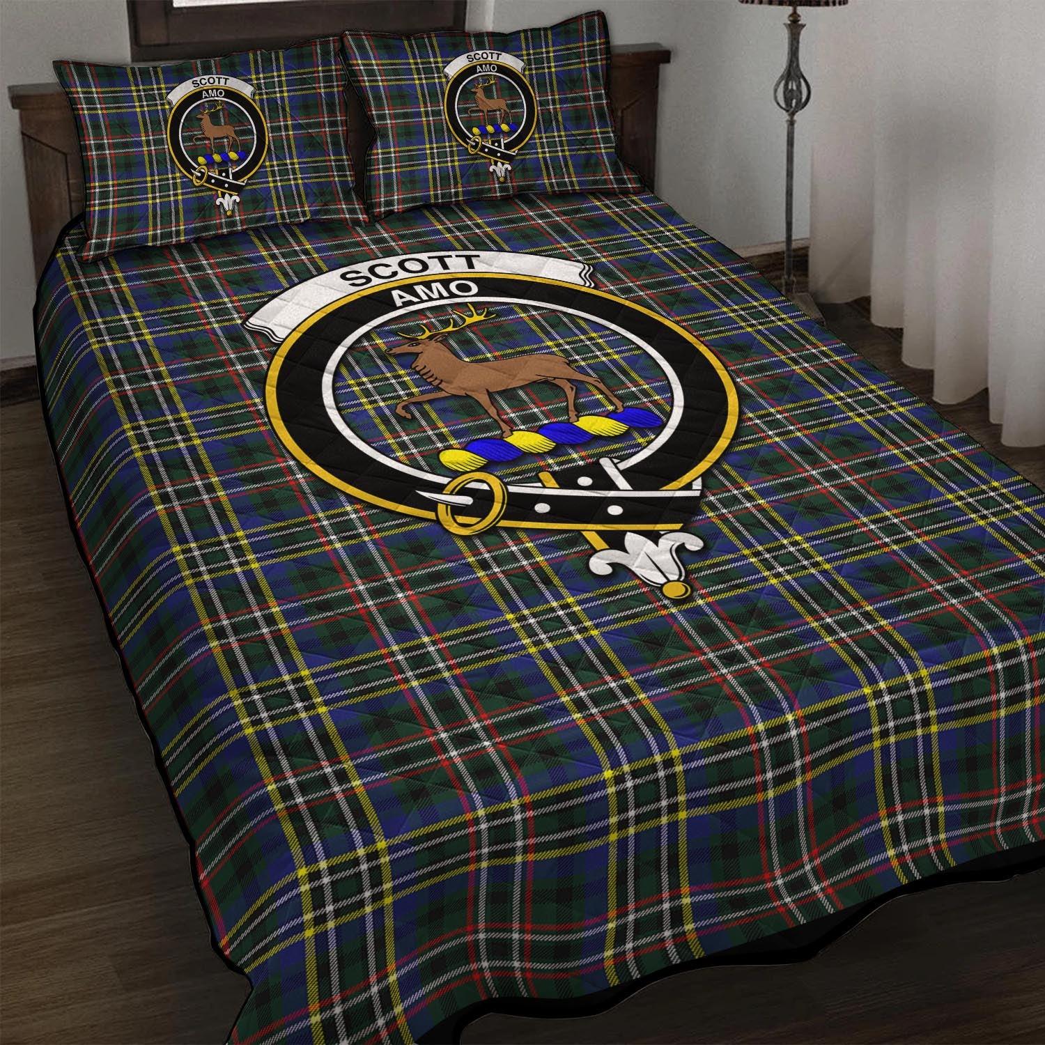 Scott Green Modern Tartan Quilt Bed Set with Family Crest - Tartan Vibes Clothing