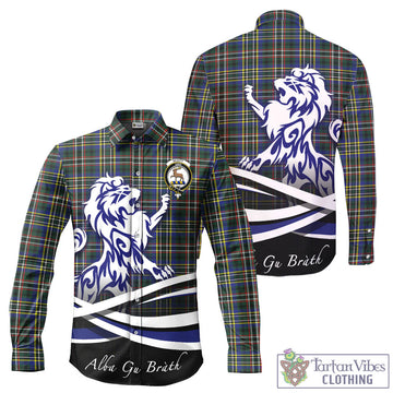 Scott Green Modern Tartan Long Sleeve Button Up Shirt with Alba Gu Brath Regal Lion Emblem