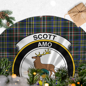 Scott Green Modern Tartan Christmas Tree Skirt with Family Crest