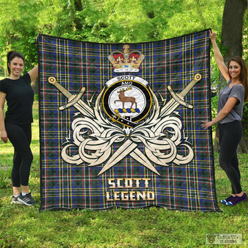 Scott Green Modern Tartan Quilt with Clan Crest and the Golden Sword of Courageous Legacy