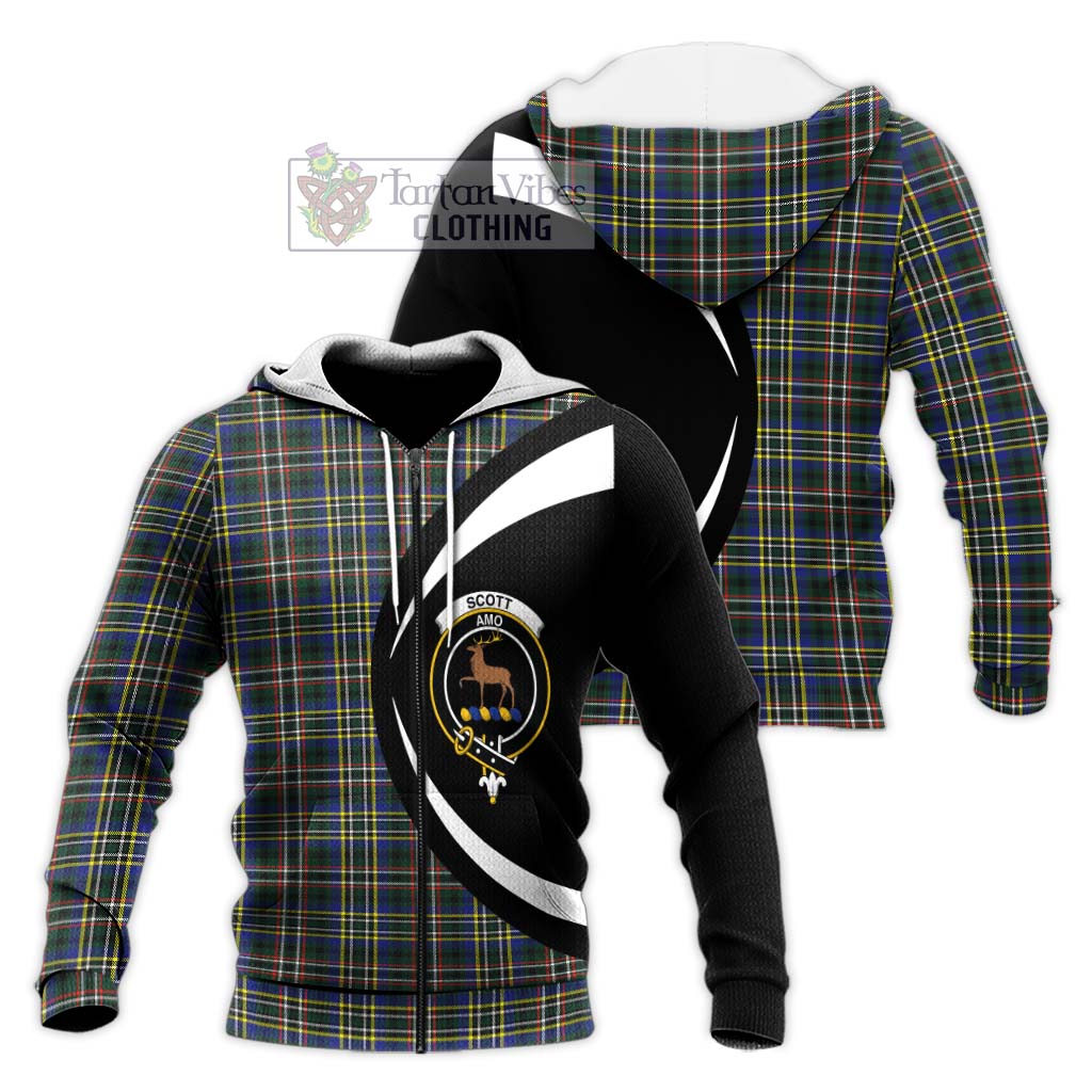 Scott Green Modern Tartan Knitted Hoodie with Family Crest Circle Style Unisex Knitted Zip Hoodie - Tartan Vibes Clothing