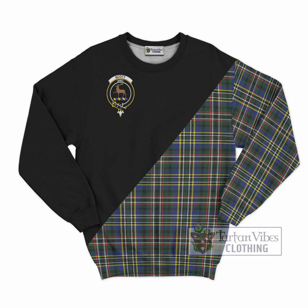 Scott Green Modern Tartan Sweatshirt with Family Crest and Military Logo Style - Tartanvibesclothing Shop