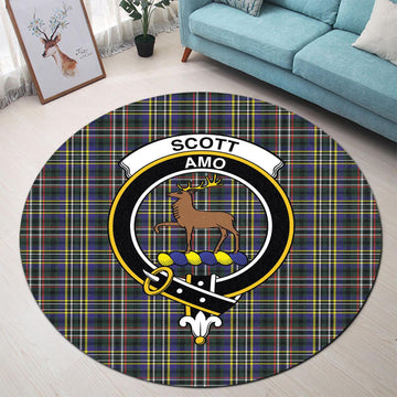 Scott Green Modern Tartan Round Rug with Family Crest