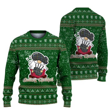 Scott Green Modern Clan Christmas Family Knitted Sweater with Funny Gnome Playing Bagpipes