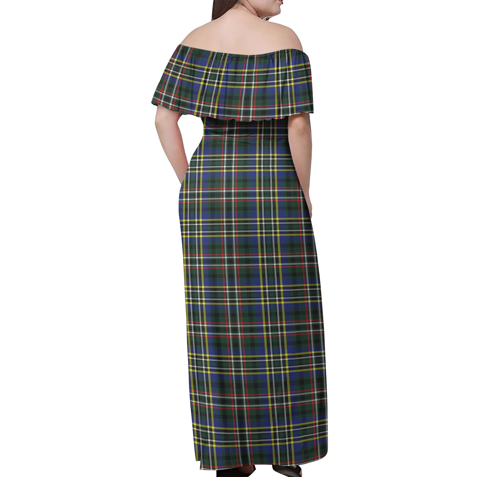 Scott Green Modern Tartan Off Shoulder Long Dress - Tartanvibesclothing