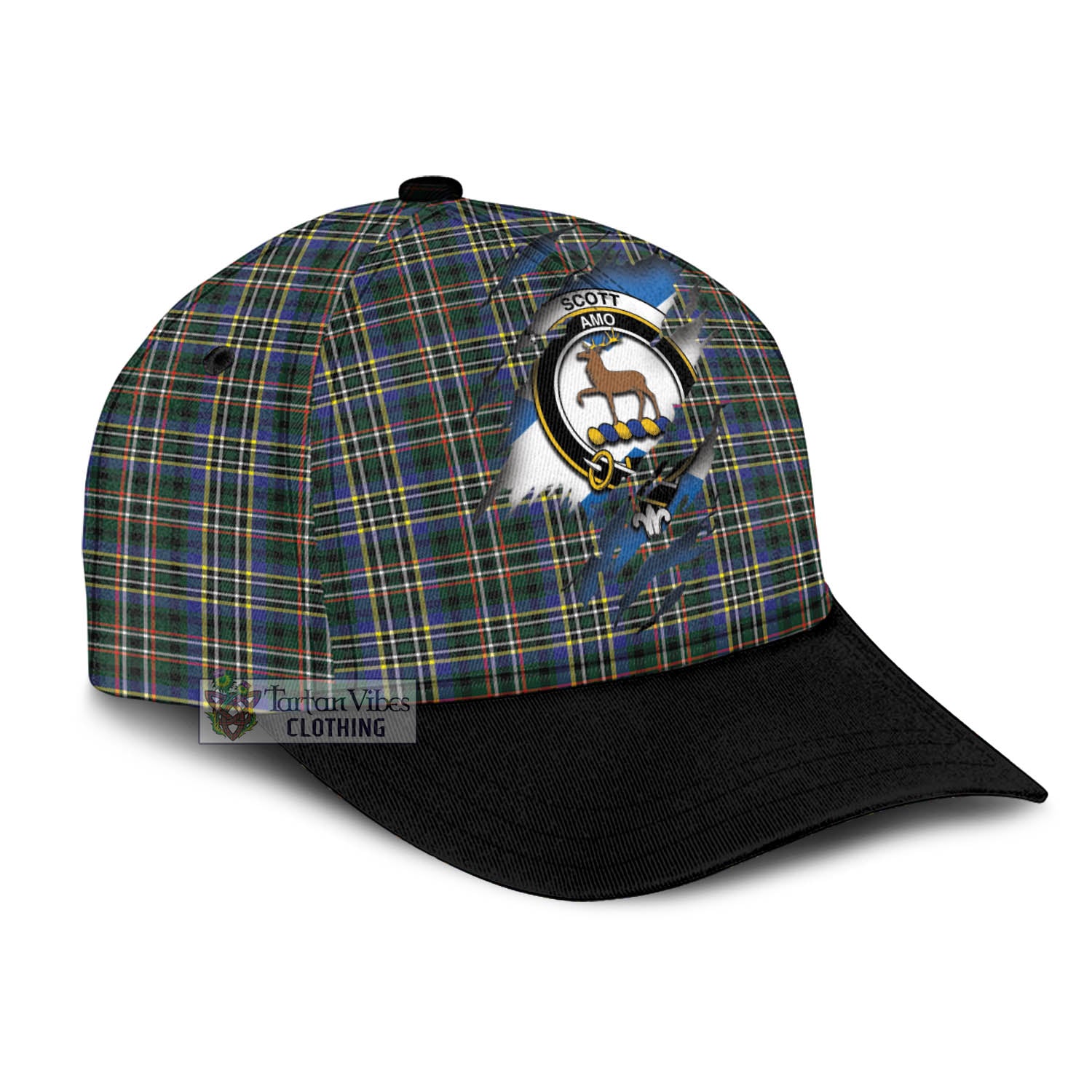 Tartan Vibes Clothing Scott Green Modern Tartan Classic Cap with Family Crest In Me Style