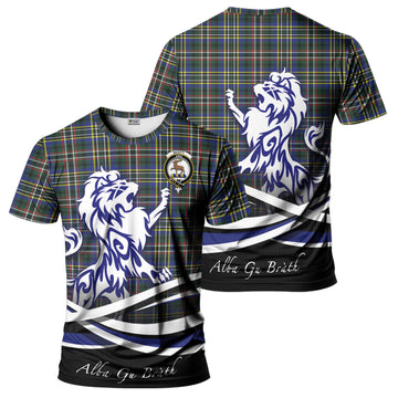 Scott Green Modern Tartan T-Shirt with Alba Gu Brath Regal Lion Emblem
