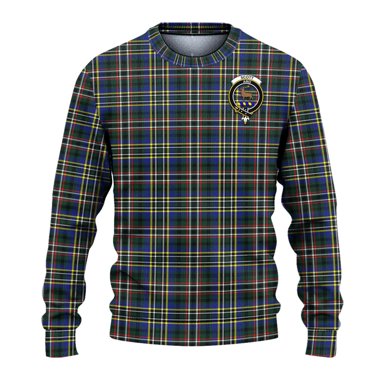 Scott Green Modern Tartan Knitted Sweater with Family Crest - Tartanvibesclothing