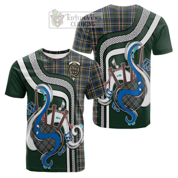 Scott Green Modern Tartan Cotton T-shirt with Epic Bagpipe Style