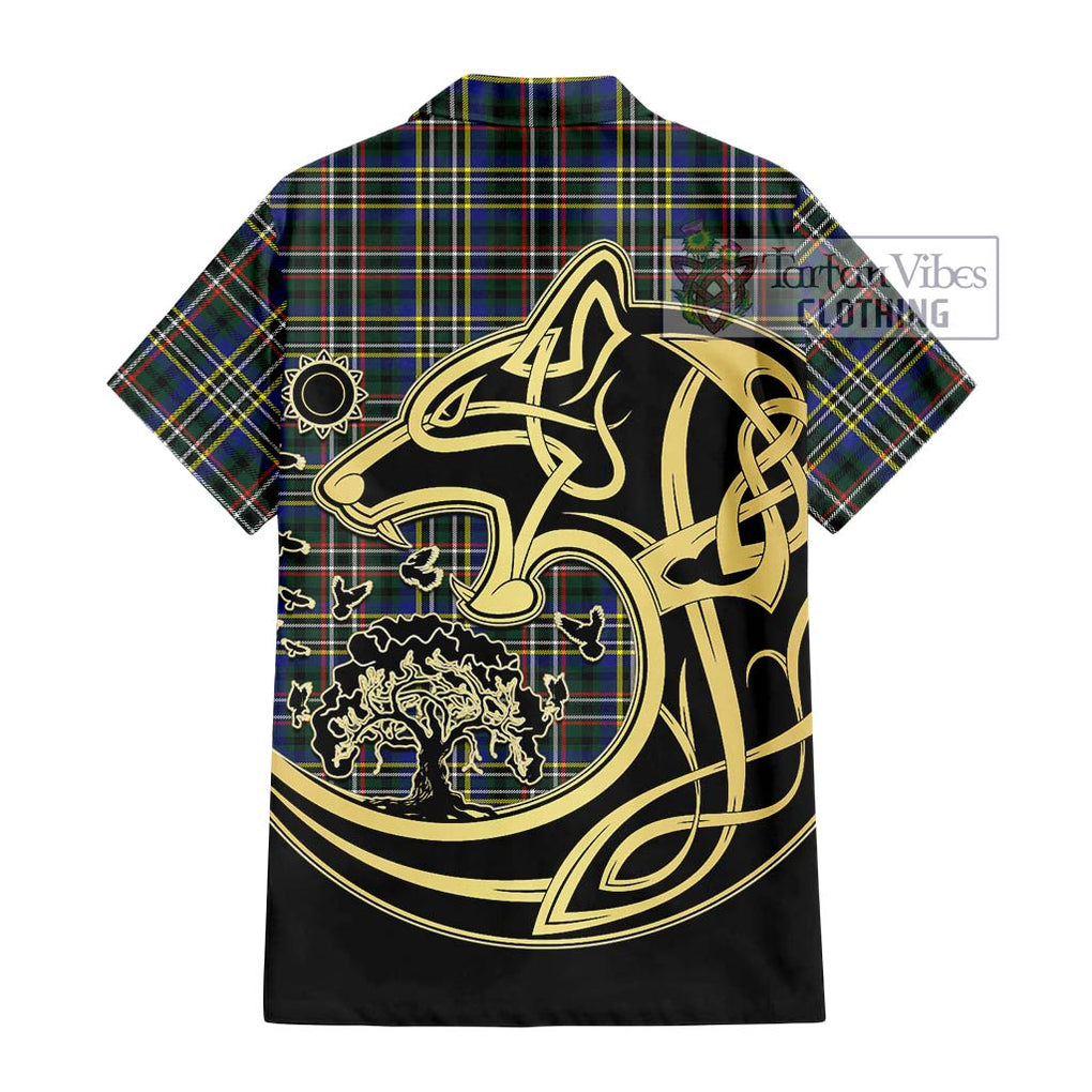 Scott Green Modern Tartan Short Sleeve Button Shirt with Family Crest Celtic Wolf Style - Tartan Vibes Clothing