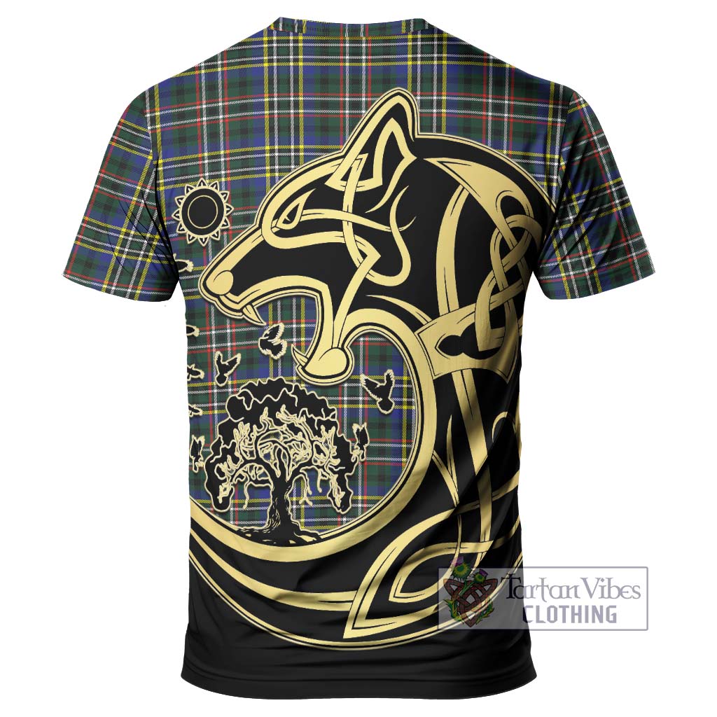 Tartan Vibes Clothing Scott Green Modern Tartan T-Shirt with Family Crest Celtic Wolf Style