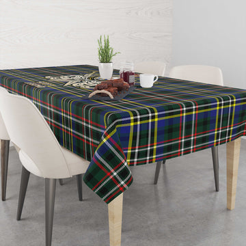 Scott Green Modern Tartan Tablecloth with Clan Crest and the Golden Sword of Courageous Legacy