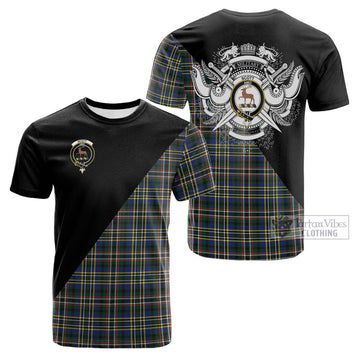 Scott Green Modern Tartan Cotton T-shirt with Family Crest and Military Logo Style