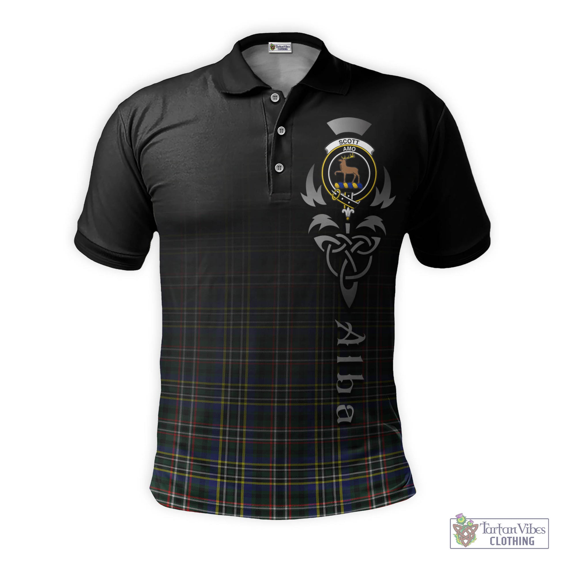 Tartan Vibes Clothing Scott Green Modern Tartan Polo Shirt Featuring Alba Gu Brath Family Crest Celtic Inspired