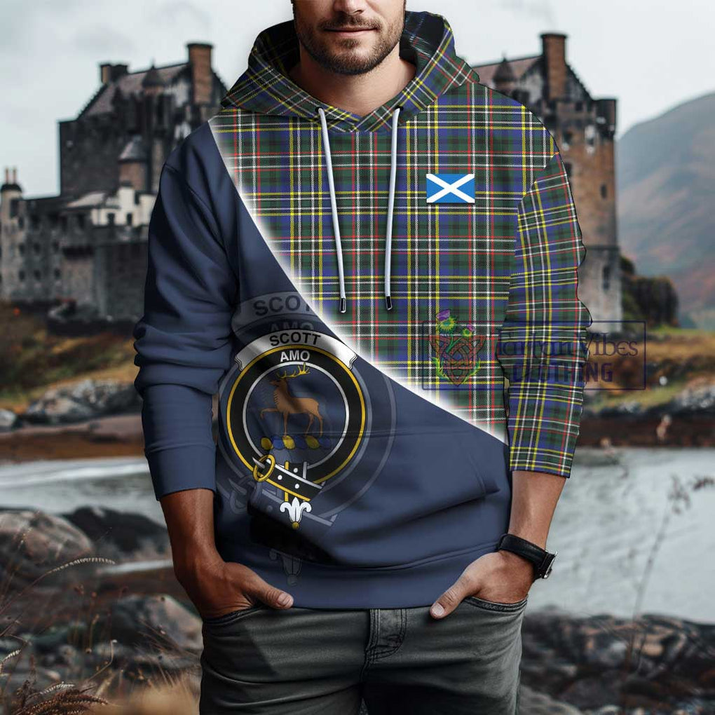 Scott Green Modern Tartan Hoodie with Personalised National Flag and Family Crest Half Style - Tartanvibesclothing Shop