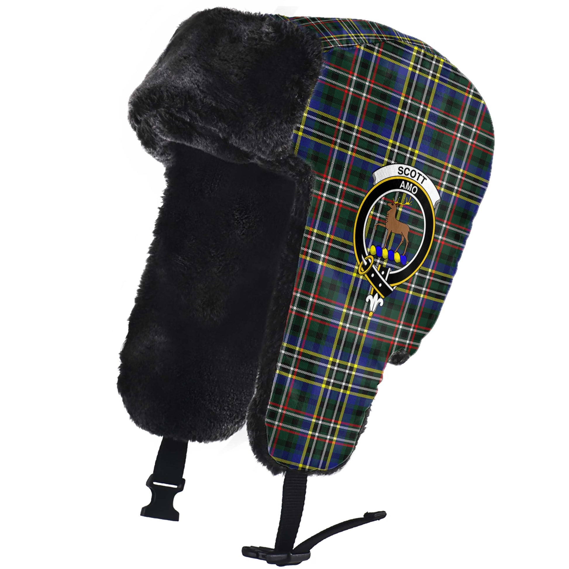 Scott Green Modern Tartan Winter Trapper Hat with Family Crest - Tartanvibesclothing