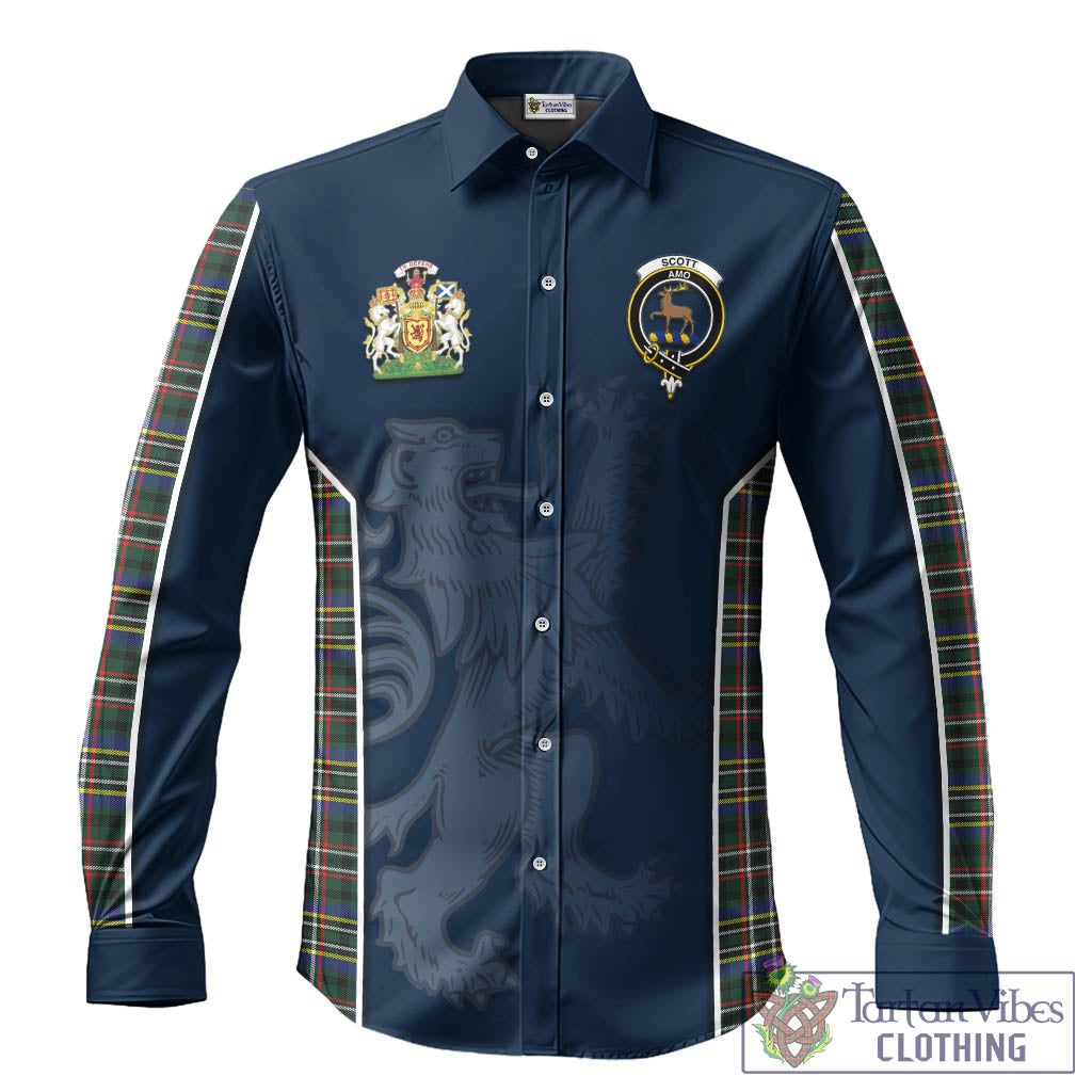 Scott Green Modern Tartan Long Sleeve Button Up Shirt with Family Crest and Lion Rampant Vibes Sport Style