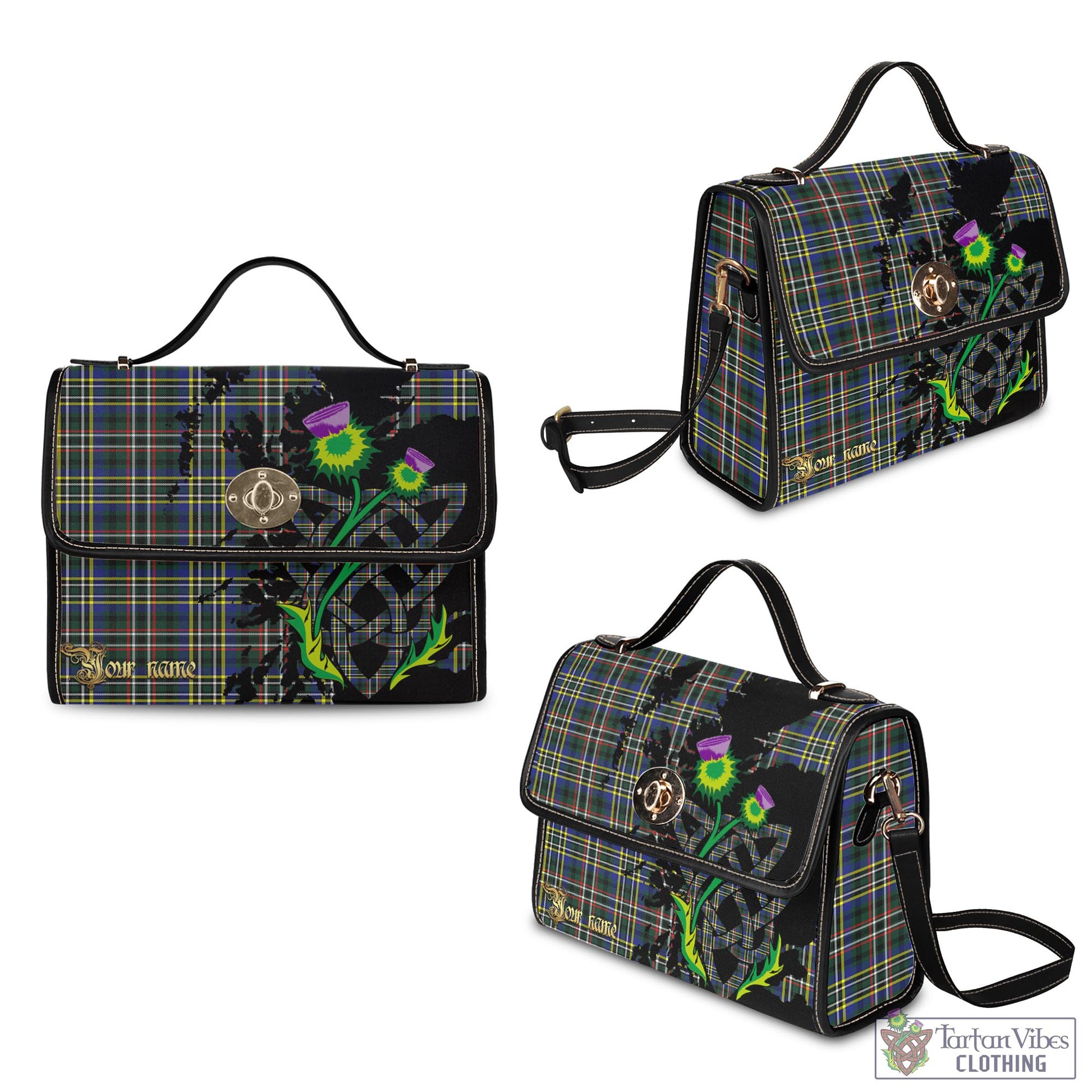Tartan Vibes Clothing Scott Green Modern Tartan Waterproof Canvas Bag with Scotland Map and Thistle Celtic Accents