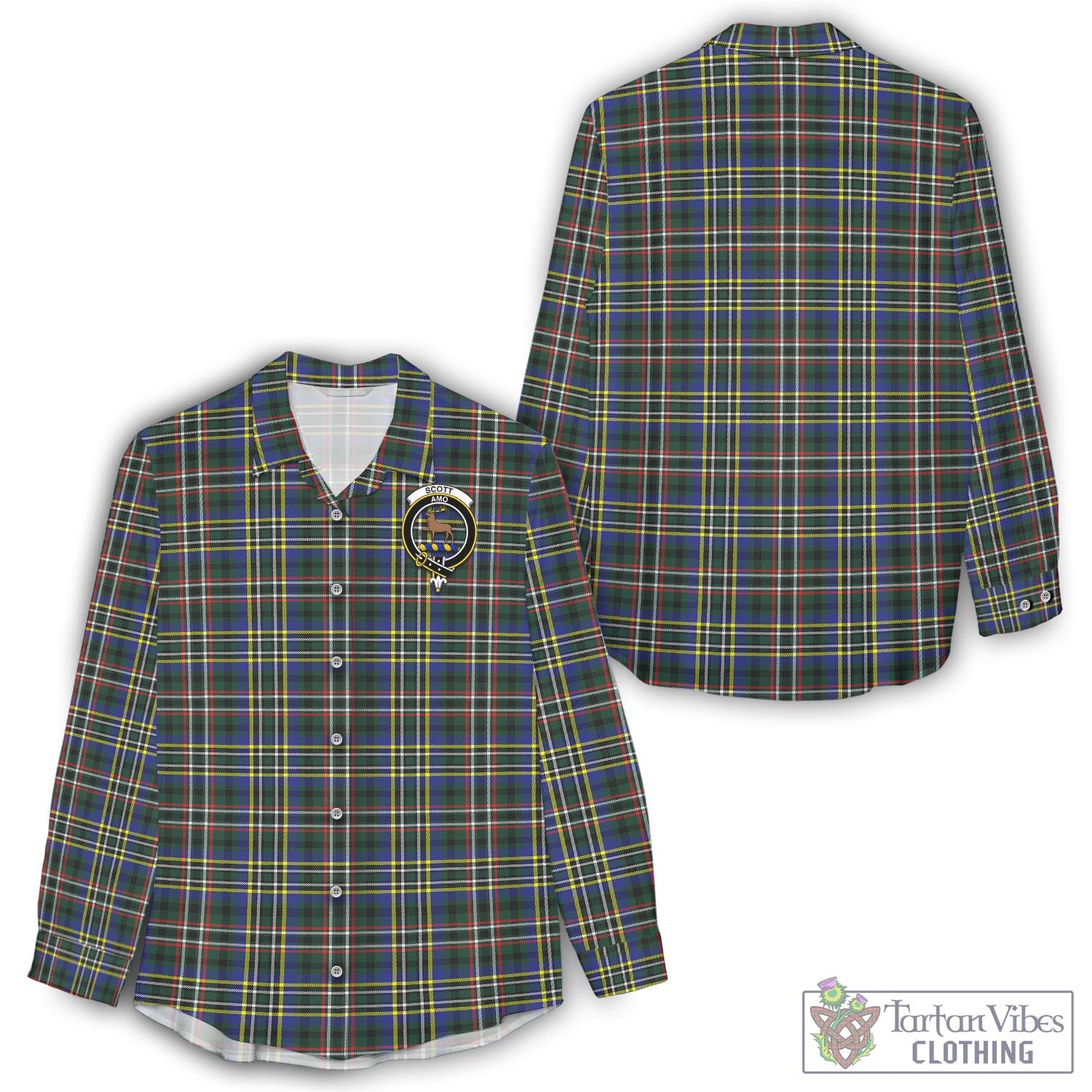 Tartan Vibes Clothing Scott Green Modern Tartan Womens Casual Shirt with Family Crest