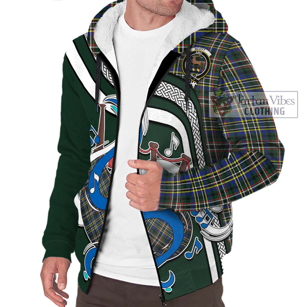 Scott Green Modern Tartan Sherpa Hoodie with Epic Bagpipe Style Unisex - Tartanvibesclothing Shop