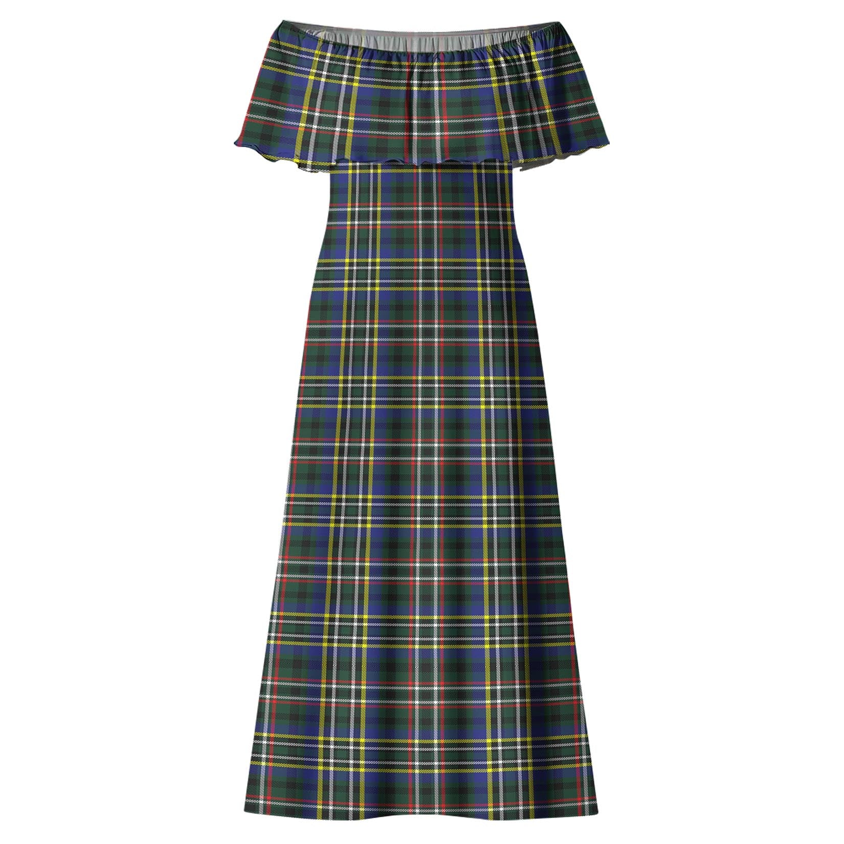 Scott Green Modern Tartan Off Shoulder Long Dress - Tartanvibesclothing