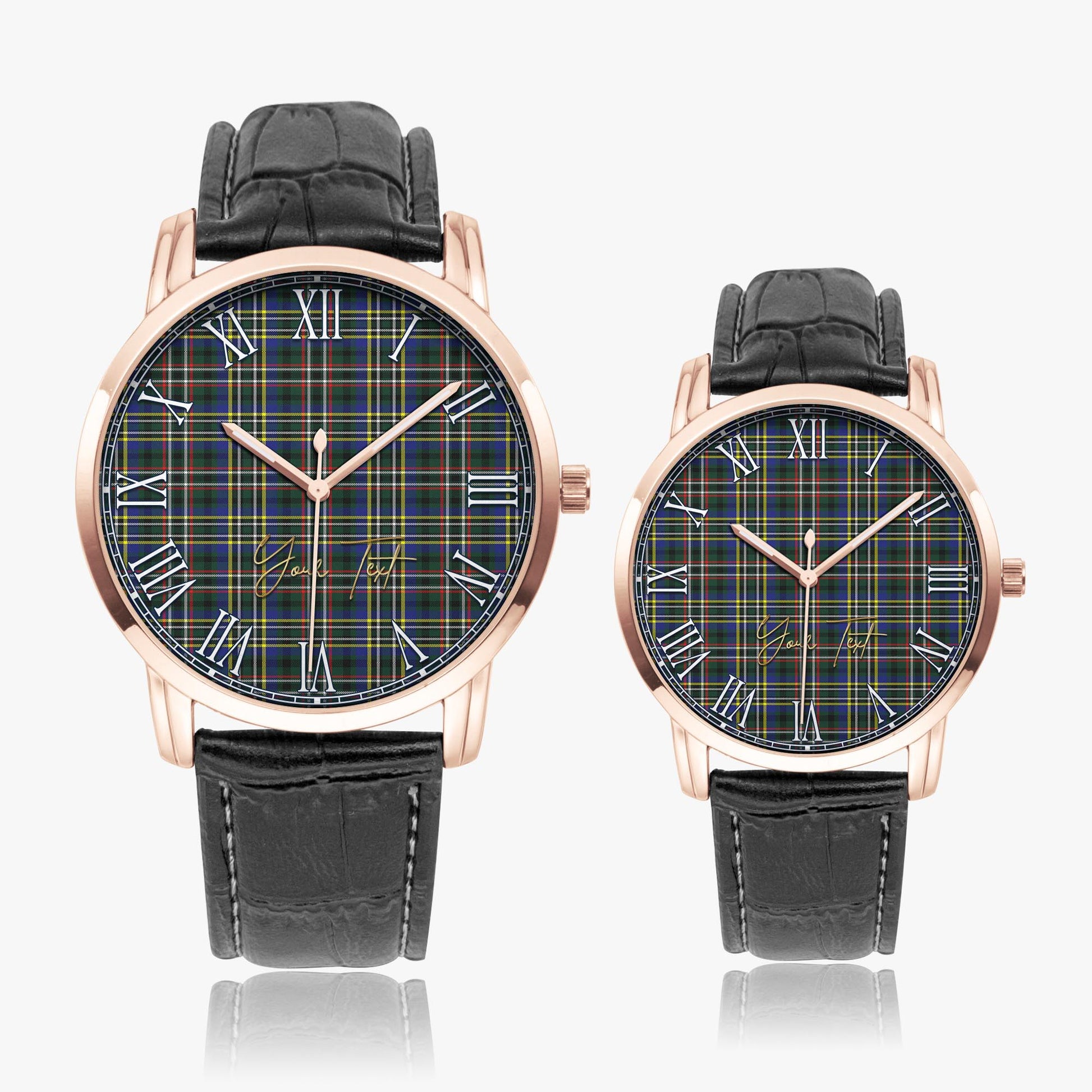 Scott Green Modern Tartan Personalized Your Text Leather Trap Quartz Watch Wide Type Rose Gold Case With Black Leather Strap - Tartanvibesclothing