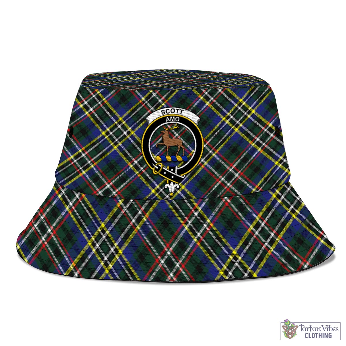 Tartan Vibes Clothing Scott Green Modern Tartan Bucket Hat with Family Crest