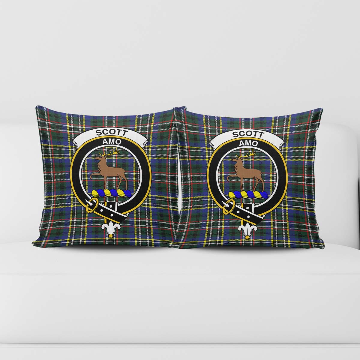 Scott Green Modern Tartan Pillow Cover with Family Crest - Tartanvibesclothing