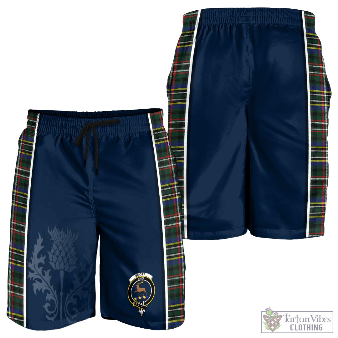 Tartan Vibes Clothing Scott Green Modern Tartan Men's Shorts with Family Crest and Scottish Thistle Vibes Sport Style