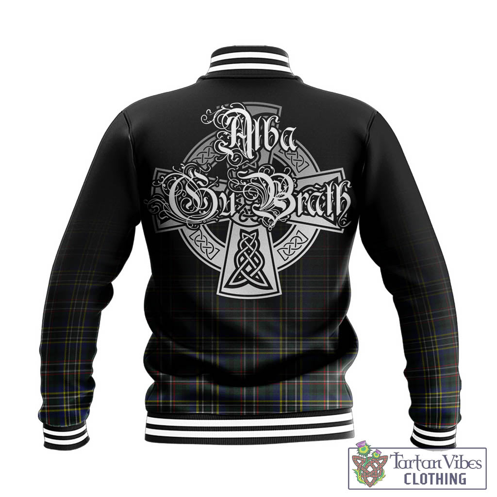 Tartan Vibes Clothing Scott Green Modern Tartan Baseball Jacket Featuring Alba Gu Brath Family Crest Celtic Inspired