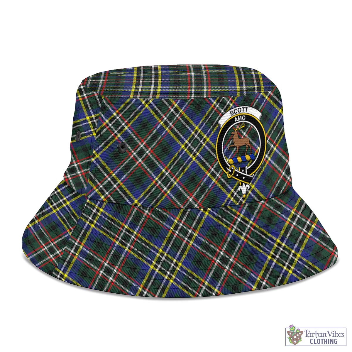 Tartan Vibes Clothing Scott Green Modern Tartan Bucket Hat with Family Crest