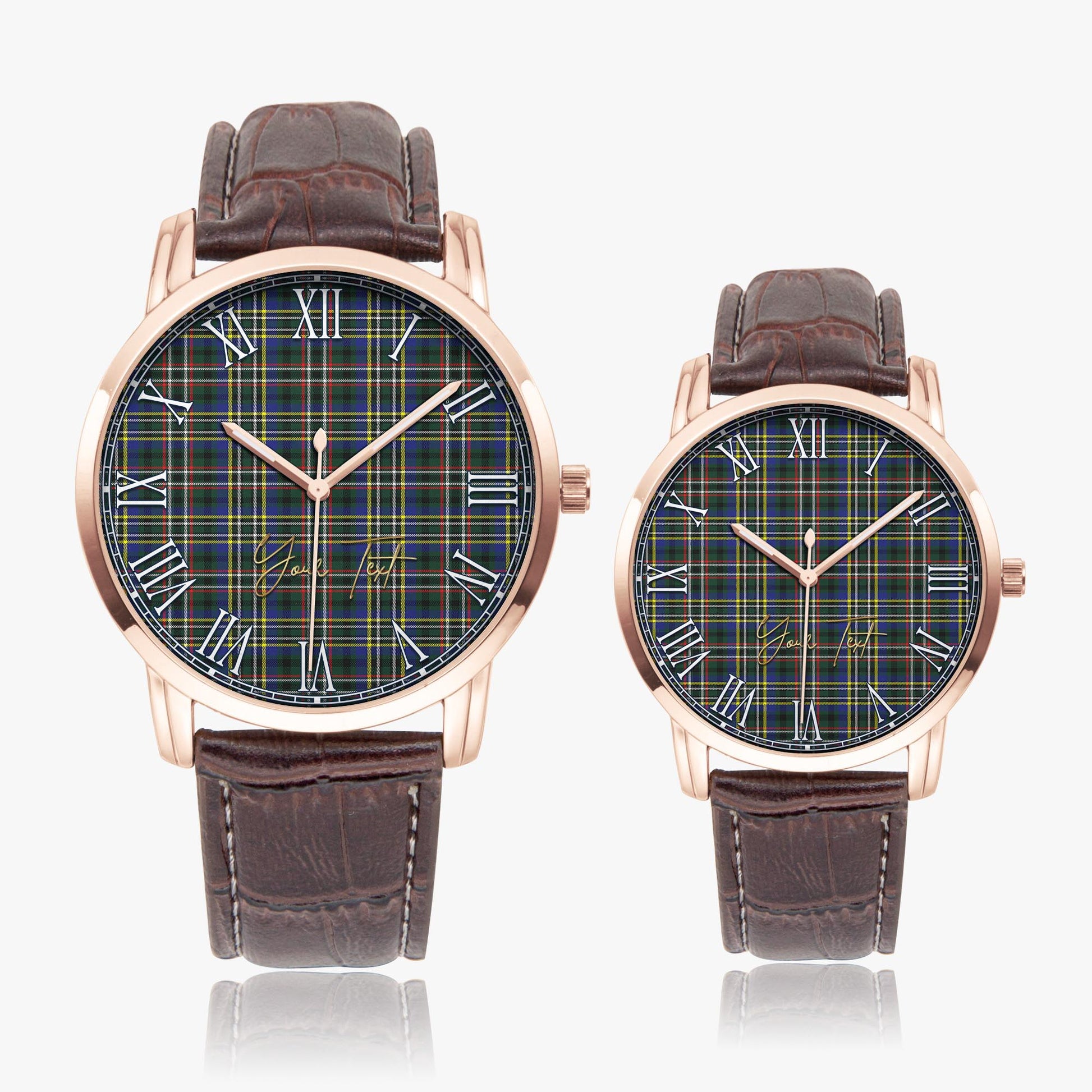 Scott Green Modern Tartan Personalized Your Text Leather Trap Quartz Watch Wide Type Rose Gold Case With Brown Leather Strap - Tartanvibesclothing