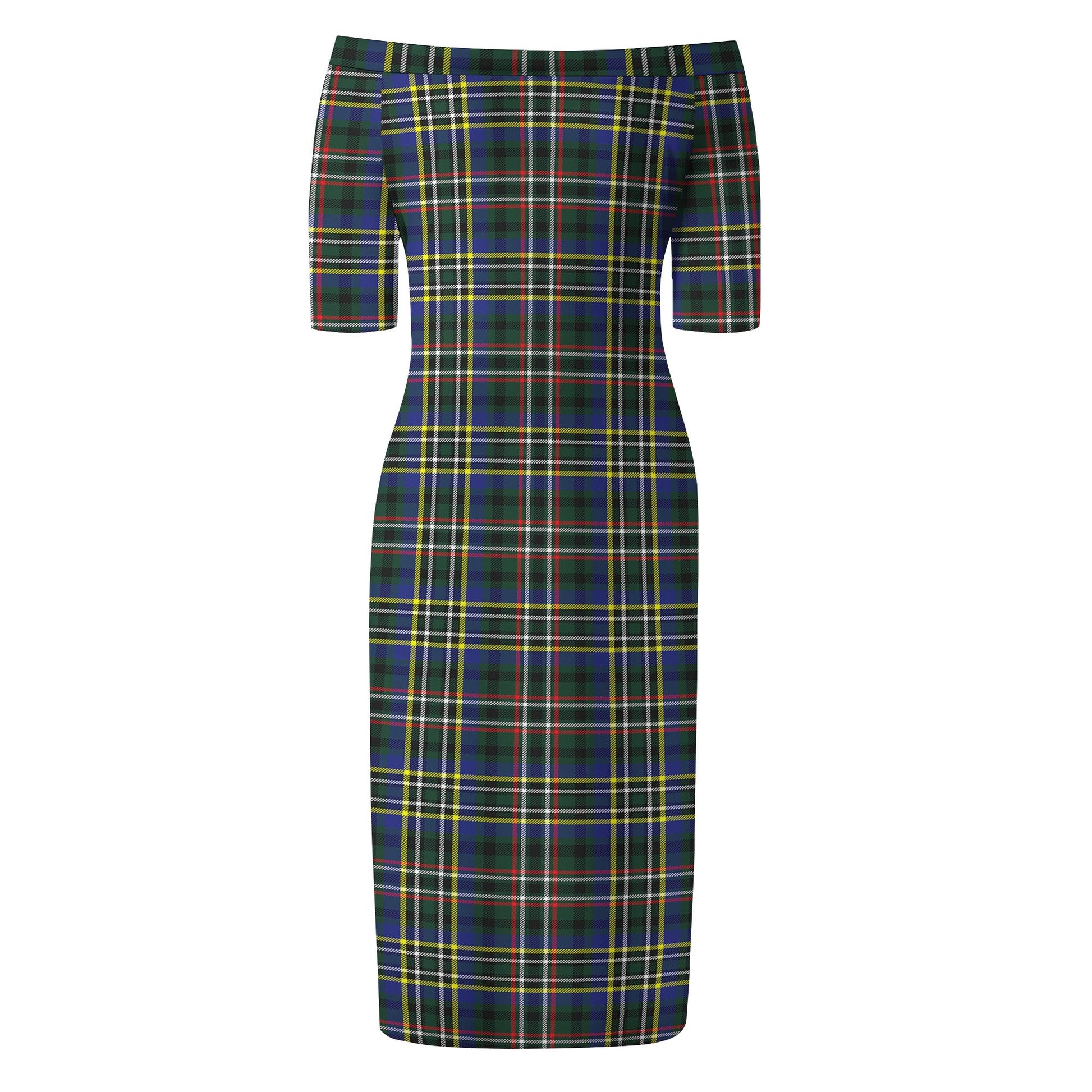 Scott Green Modern Tartan Off Shoulder Lady Dress - Tartanvibesclothing