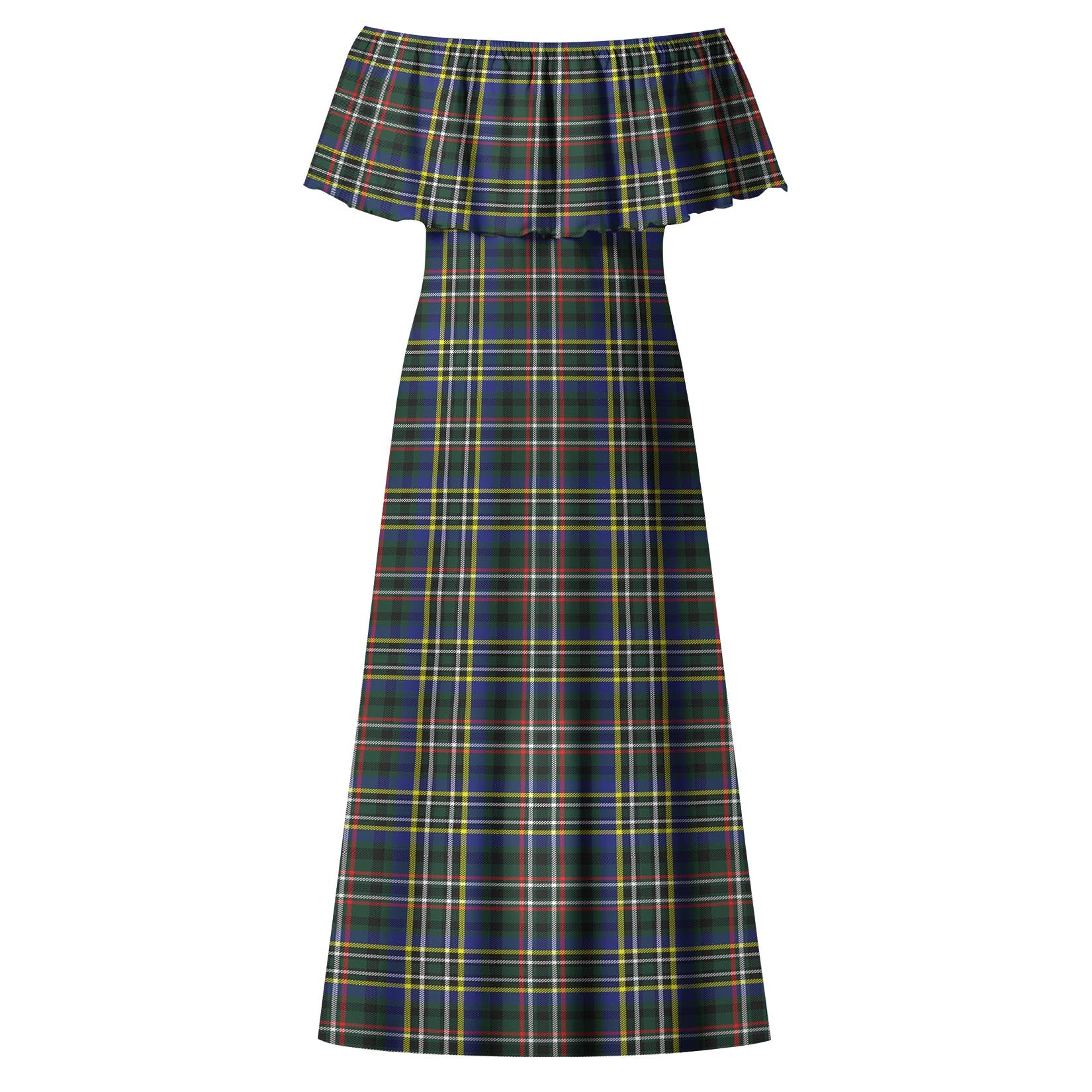 Scott Green Modern Tartan Off Shoulder Long Dress - Tartanvibesclothing