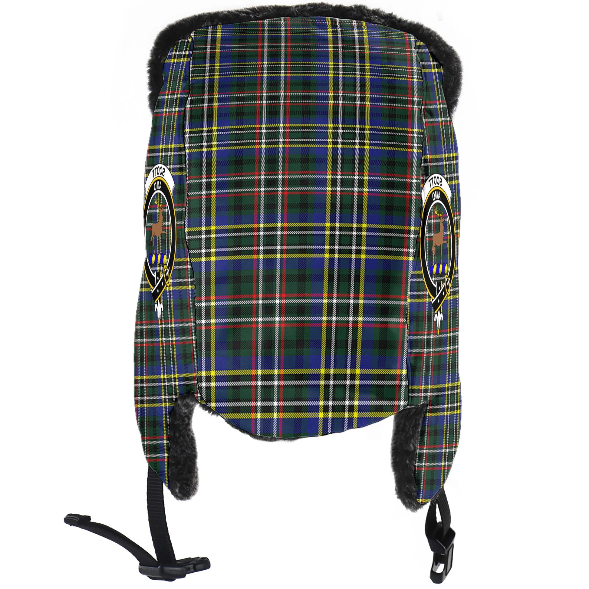 Scott Green Modern Tartan Winter Trapper Hat with Family Crest - Tartanvibesclothing