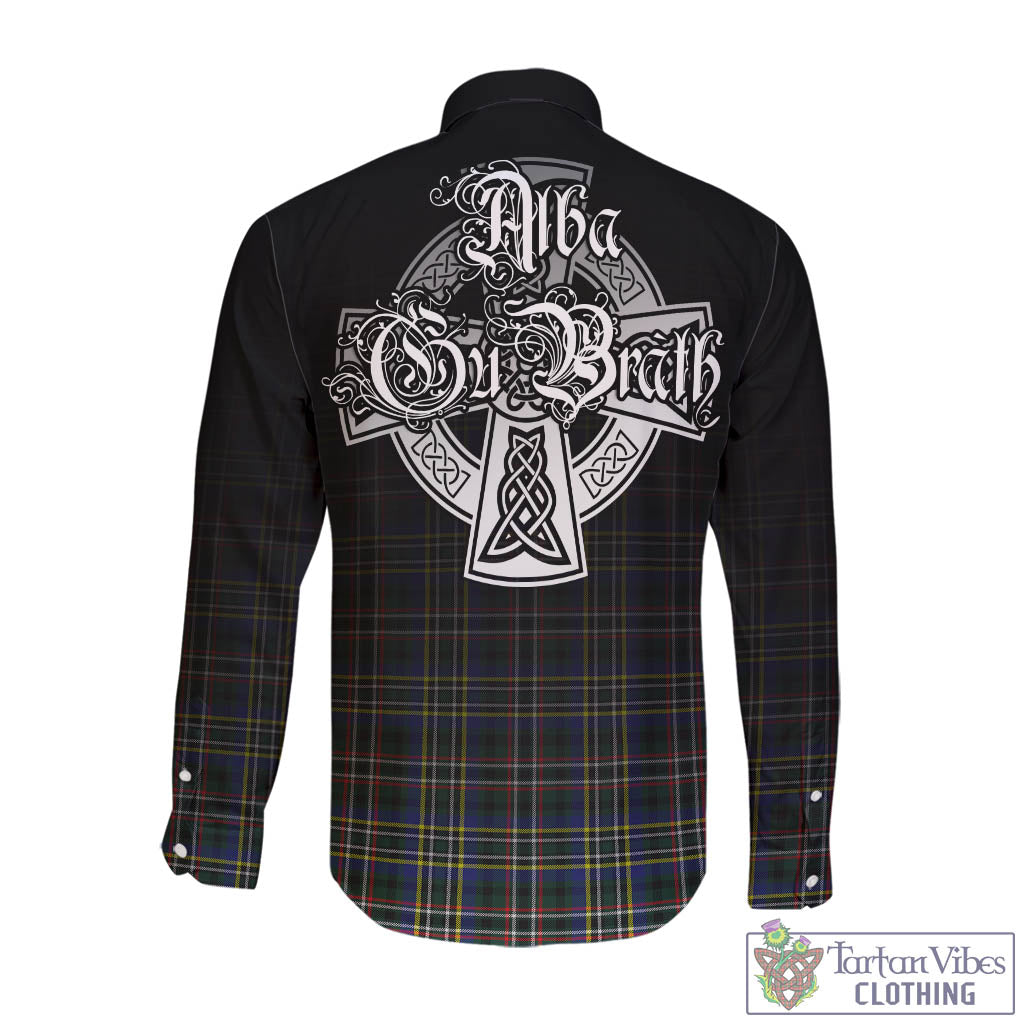 Tartan Vibes Clothing Scott Green Modern Tartan Long Sleeve Button Up Featuring Alba Gu Brath Family Crest Celtic Inspired
